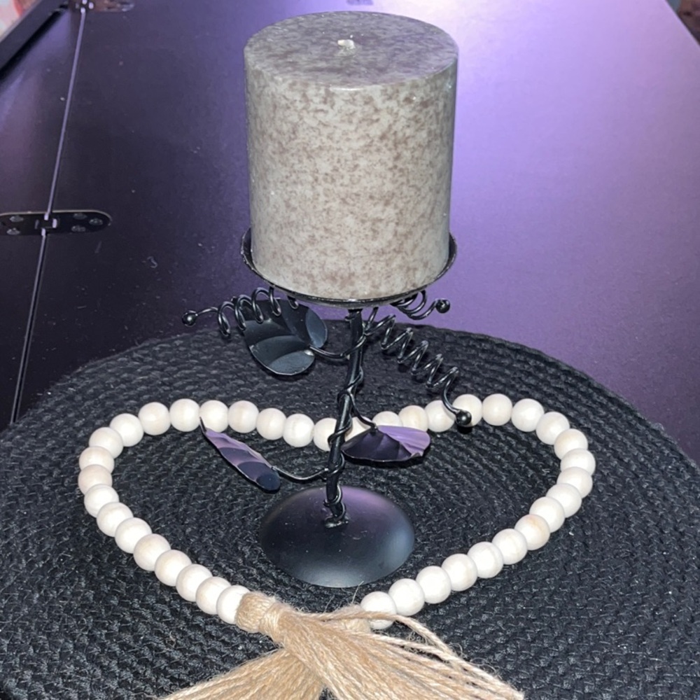 Black leaf Candle Holder with candle, decor not included